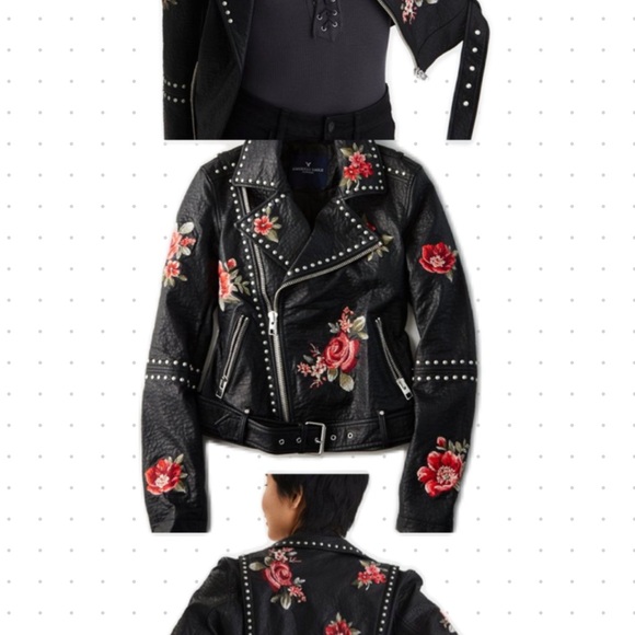 Faux Leather Embroidered Biker Jacket by American Eagle - Picture 3 of 6